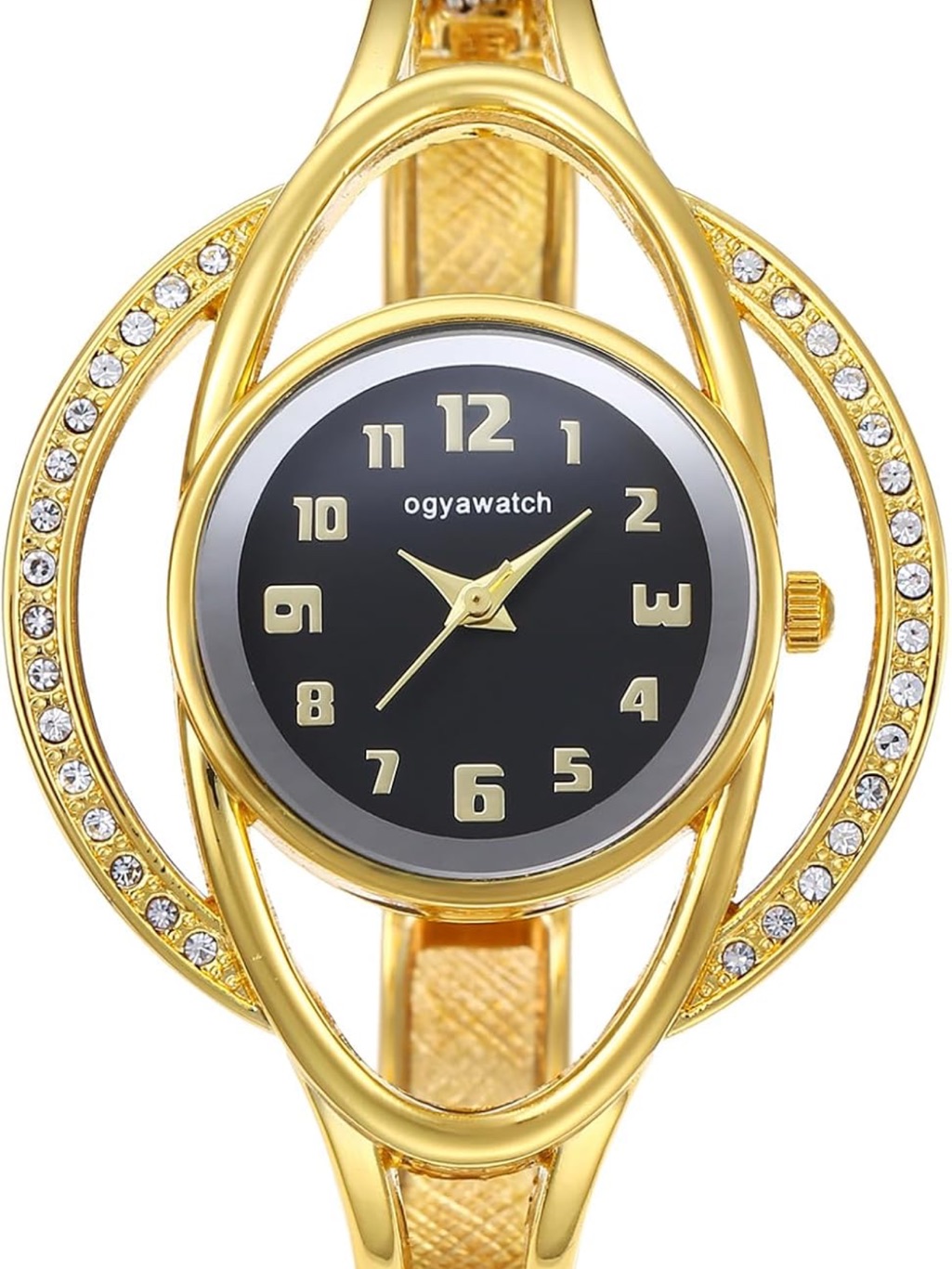 Anthropologie Gold Crystal Bangle Watch With Black Dial